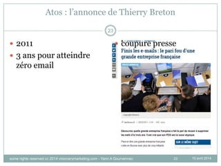 23
Atos : l’annonce de Thierry Breton
 2011
 3 ans pour atteindre
zéro email
 coupure presse
10 avril 2014some rights r...