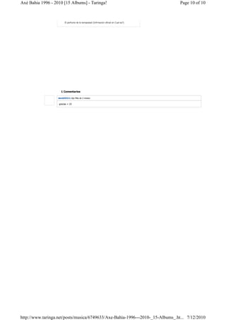 Axé Bahia 1996 - 2010 [15 Albums] - Taringa!                                           Page 10 of 10



                         El perfume de la tempestad (Infrmacion oficial en Cual es?)




                     1 Comentarios

                   david25211 dijo Más de 2 meses:

                   gracias + 10




http://www.taringa.net/posts/musica/6749633/Axe-Bahia-1996---2010-_15-Albums_.ht... 7/12/2010
 