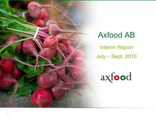 1
Axfood AB
Interim Report
July – Sept, 2010
 