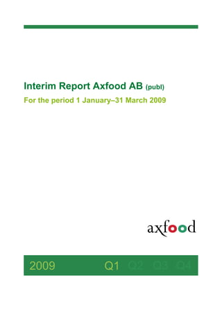 Interim Report Axfood AB (publ)
For the period 1 January–31 March 2009




 2009                Q1 Q2 Q3 Q4
 