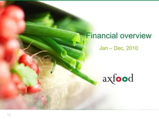 Financial overview
        Jan – Dec, 2010




12
 