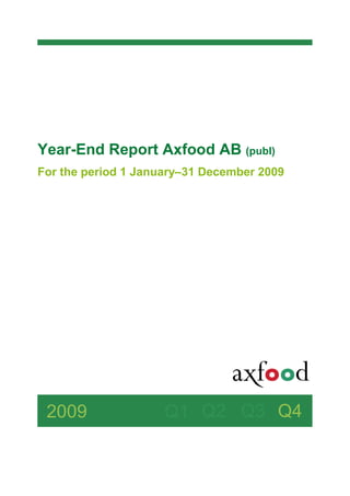 Year-End Report Axfood AB (publ)
For the period 1 January–31 December 2009




 2009                Q1 Q2 Q3 Q4
 