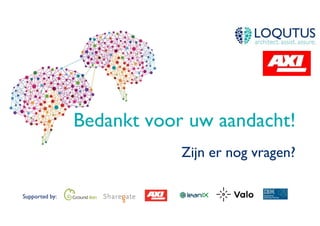 Supported by:
Bedankt voor uw aandacht!
Zijn er nog vragen?
 