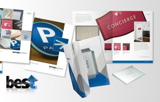 ©2008 Best Sign Systems, Inc.
Custom Design Conﬁguration
Lucent offers a versatile assortment of conﬁguration
options to consider in the design of any sign system.
Combined with light from natural or artiﬁcial sources,
subtle shadows and reﬂections offer dimension that
adds visual interest while ensuring clarity, contrast
and readability in your sign.
Lucent™
Graphic detail
Precise rendering of logos,
text and other decorative
elements and raised
graphics.
Styling
Beveled, polished edges and
an oversized, layered acrylic
backplate.
Rich second-surface colors behind jewel-like
polished edges of an elegantly shaped sign,
reﬂect ambient light and tastefully harmonize
with contemporary interiors. Our custom Lucent
solutions add new dimensions to interior signage
while supporting function and meeting ADA
requirements.
Braille
Standard grade-2 domed
Braille.
Layered styling exampleSurface texture detail
Stipple surface texturing is
ﬁngerprint resistant.
www.bestsigns.com
Metallic Text
Silver or gold options.
Graphic Blast®
www.bestsigns.com
ns.com
10 14 00/BES
BuyLine 5506
8/15/08 11:11:29 AM
 