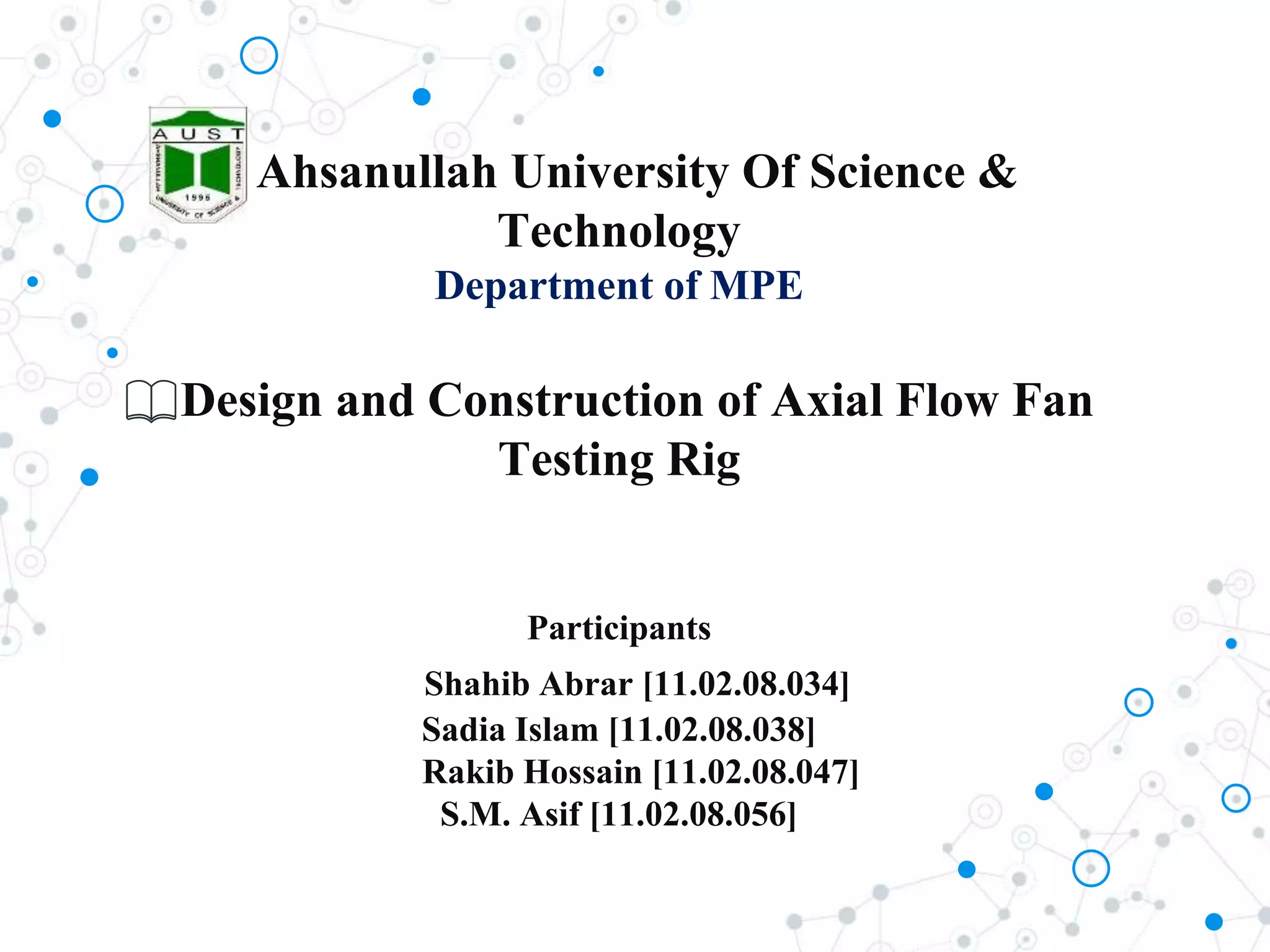 Axial flow fan testing rig | PPTX