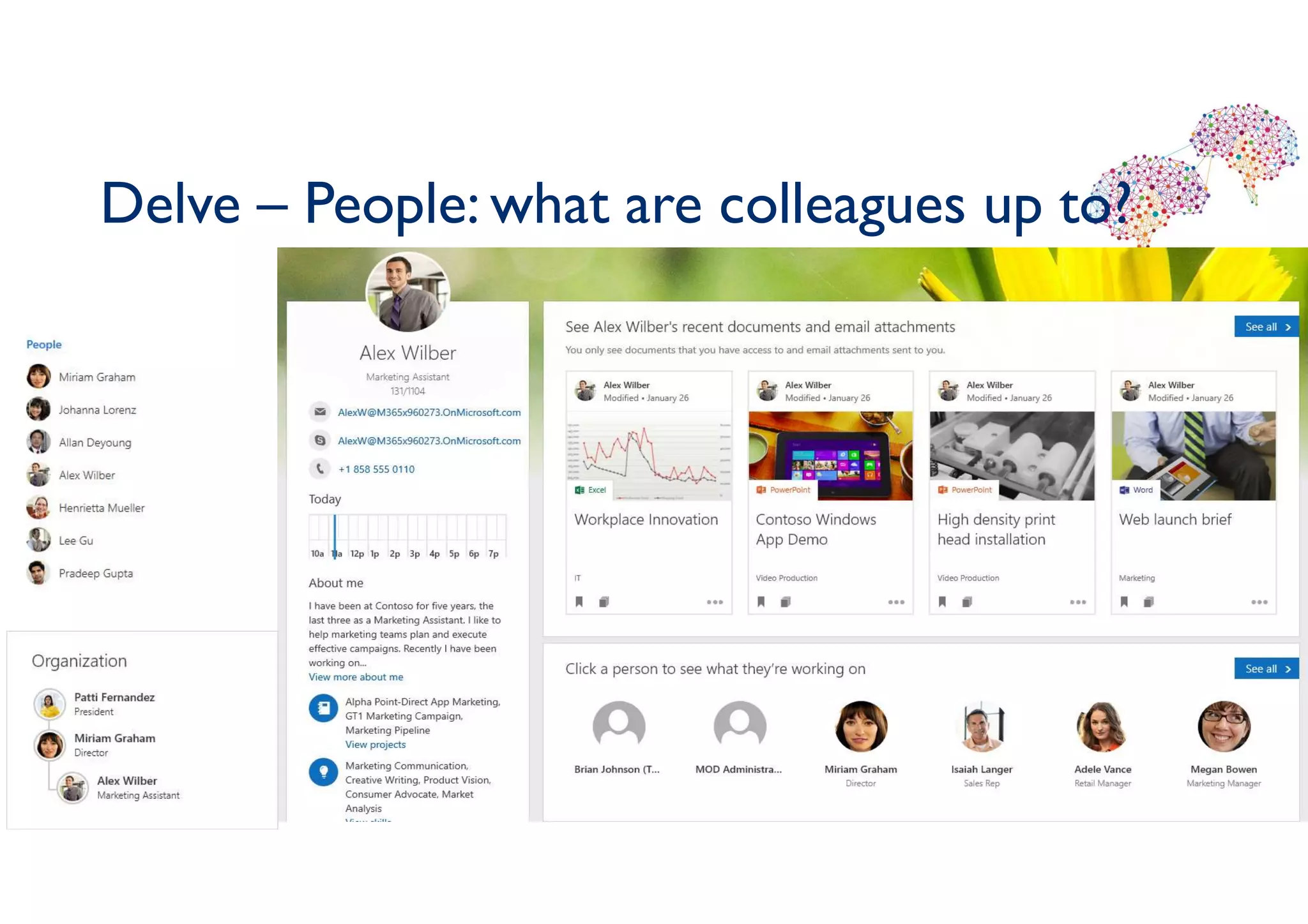 Delve – People: what are colleagues up to?
 