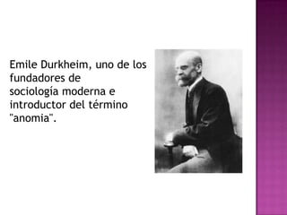 El reparto de estos medios.El concepto de anomia está vinculado a otros como el control social y la desviación. Pero la anomia se debe al actuar de un agente social manifiesto en ausencia de normas en relación con el éxito en un rol dentro del sistema. 