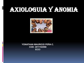 AXIOLOGUIA Y ANOMIA YONATHAN MAURICIO PEÑA C. COD: 2011162068 ECCI 