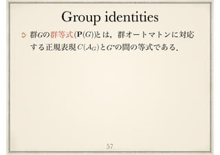 Group identities
57
C(AG)
(P(G))
G⇤
G
 