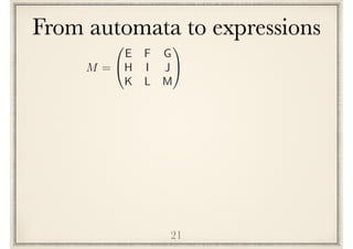 From automata to expressions
21
M =
0
@
E F G
H I J
K L M
1
A
 