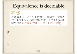 Equivalence is decidable
23
( )
( )
A
A0
E
F
事実
 