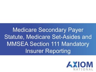 Medicare Secondary Payer Statute, Medicare Set-Asides and MMSEA Section 111 Mandatory Insurer Reporting 