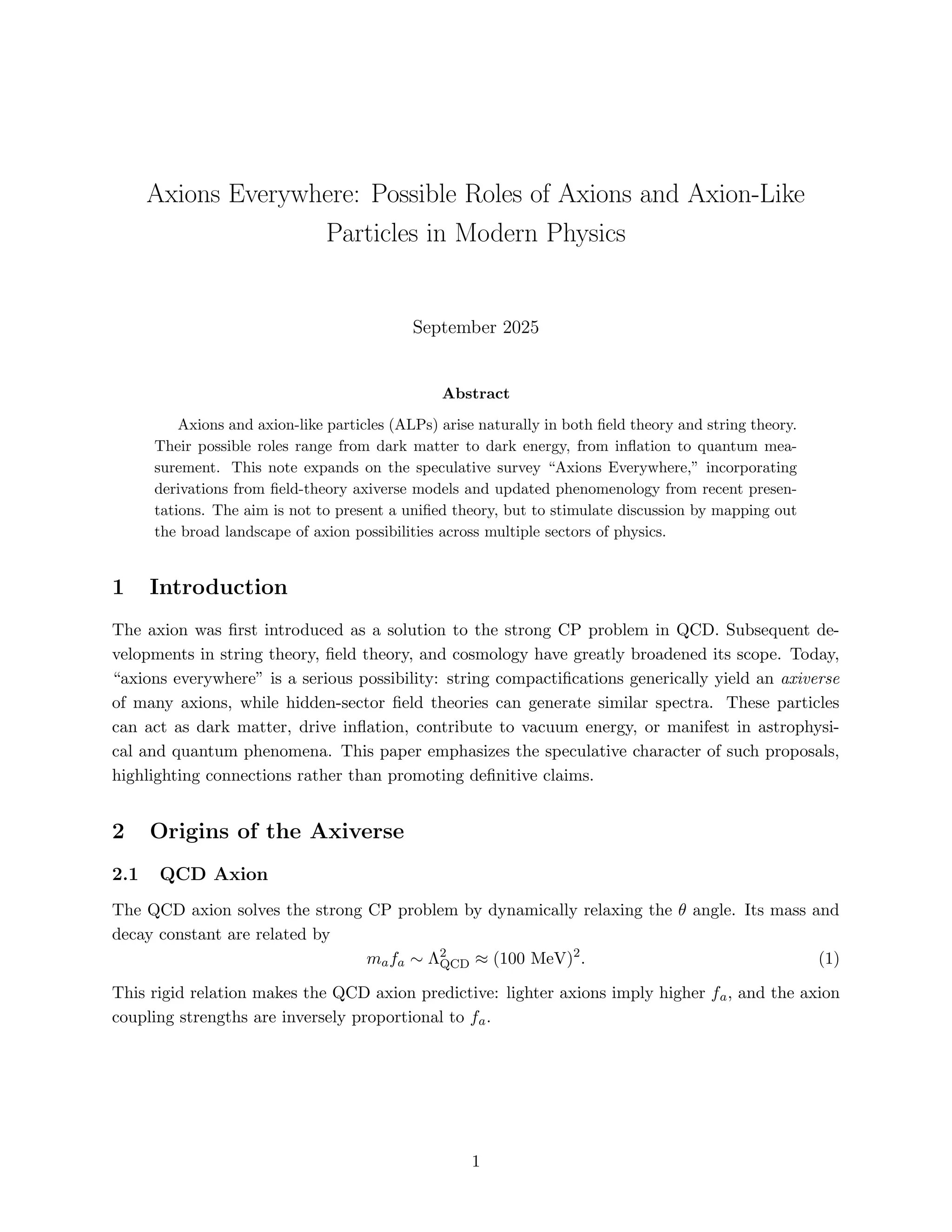 Speculation on possible roles of Axion and Axion-like Particles | PDF