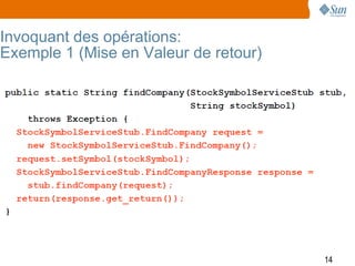 Invoquant des opérations:
Exemple 1 (Mise en Valeur de retour)




                                       14
 