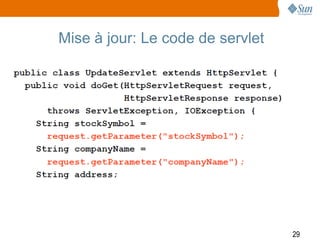 Mise à jour: Le code de servlet




                                  29
 