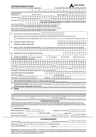 Axis bank cheque request form