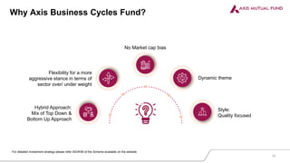 Why Axis Business Cycles Fund?
Hybrid Approach:
Mix of Top Down &
Bottom Up Approach
Dynamic theme
Style:
Quality focused
Flexibility for a more
aggressive stance in terms of
sector over/ under weight
No Market cap bias
25
For detailed Investment strategy please refer SID/KIM of the Scheme available on the website
 