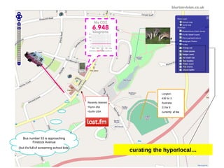 Bus number 53 is approaching Finstock Avenue (but it’s full of screaming school kids) Recently listened: Hymn 252 Surfin USA Longton: 436 for 3 Australia: 23 for 9 currently: at tea curating the hyperlocal…