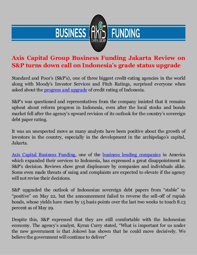 Axis Capital Group Business Funding Jakarta Review on S&P turns down