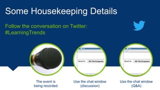 Some Housekeeping Details
The event is
being recorded
Use the chat window
(discussion)
Use the chat window
(Q&A)
Follow the conversation on Twitter:
#LearningTrends
 