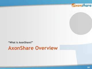 “What is AxonShare?”

AxonShare Overview


                       10
 