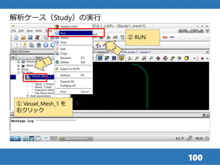 100
解析ケース（Study）の実行
② RUN
① Vessel_Mesh_1 を
右クリック
 
