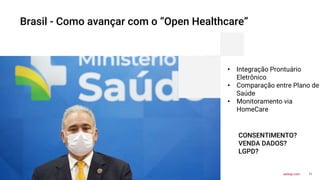11
axway.com
Brasil - Como avançar com o “Open Healthcare”
• Integração Prontuário
Eletrônico
• Comparação entre Plano de
Saúde
• Monitoramento via
HomeCare
CONSENTIMENTO?
VENDA DADOS?
LGPD?
 