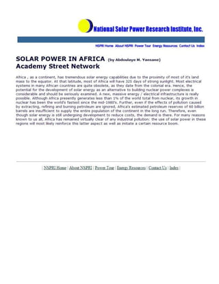 AY Abdoulaye Mouke Yansane Abdoulaye~Mouke~Yansane Abdoulaye~Yansane Mouke~Yansane
SOLAR POWER IN AFRICA
SOLAR POWER IN AFRICA
 