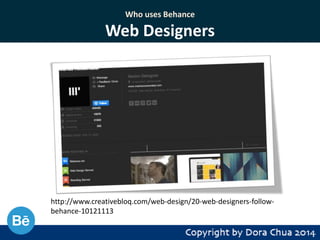Who uses Behance

Web Designers

http://www.creativebloq.com/web-design/20-web-designers-followbehance-10121113

 
