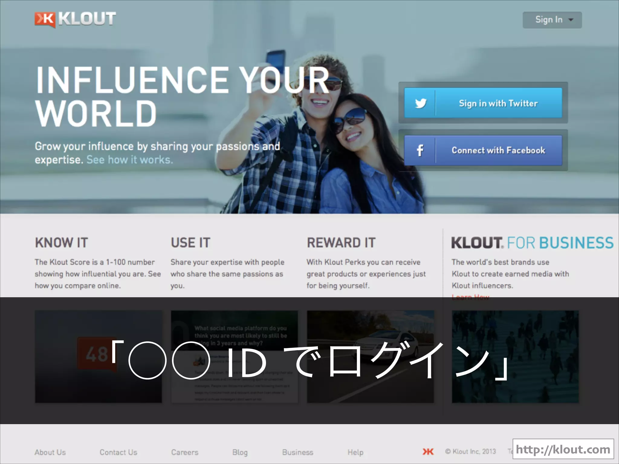 「○○ ID でログイン」
http://klout.com

 
