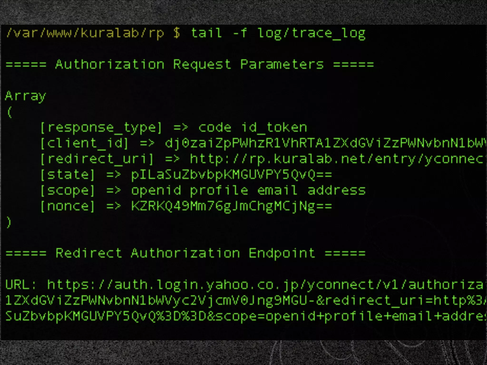 ID Token
認証イベントのアサーション (JSON Web Token)	

iss – Issuer	

sub – Subject, End-user Identiﬁer	

aud – Audience, Client ID	

iat - issued at	

exp - expiry

 
