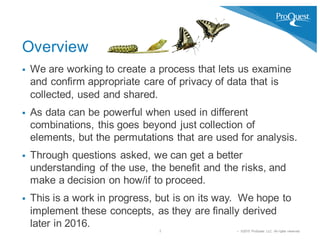 § ©2015 ProQuest LLC. All rights reserved.
§ We are working to create a process that lets us examine
and confirm appropria...