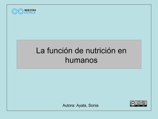Autora: Ayala, Sonia
La función de nutrición en
humanos
 