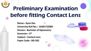 Contact lens pre fitting evaluation and Examination | PDF