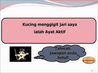 Tahniah, jawapan anda betul! Kucing menggigit jari saya ialah Ayat Aktif 