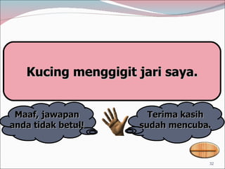 Terima kasih sudah mencuba. Maaf, jawapan anda tidak betul! Kucing menggigit jari saya. 