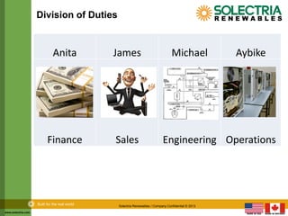 www.solectria.com
Built for the real world Solectria Renewables / Company Confidential © 2013
Division of Duties
Anita Jam...