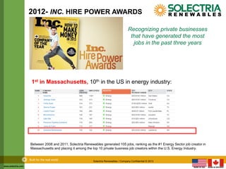 www.solectria.com
Built for the real world Solectria Renewables / Company Confidential © 2013
2012- INC. HIRE POWER AWARDS...