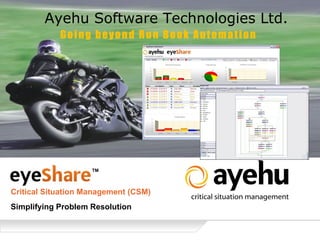 Ayehu Software Technologies Ltd.
            Going beyond Run Book Automation




                    ™

Critical Situation Management (CSM)
Simplifying Problem Resolution
 