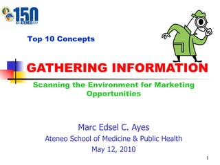 GATHERING INFORMATION Marc Edsel C. Ayes Ateneo School of Medicine & Public Health May 12, 2010 Top 10 Concepts Scanning the Environment for Marketing Opportunities 