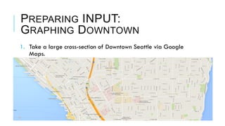 PREPARING INPUT:
GRAPHING DOWNTOWN
1.  Take a large cross-section of Downtown Seattle via Google
Maps.
 