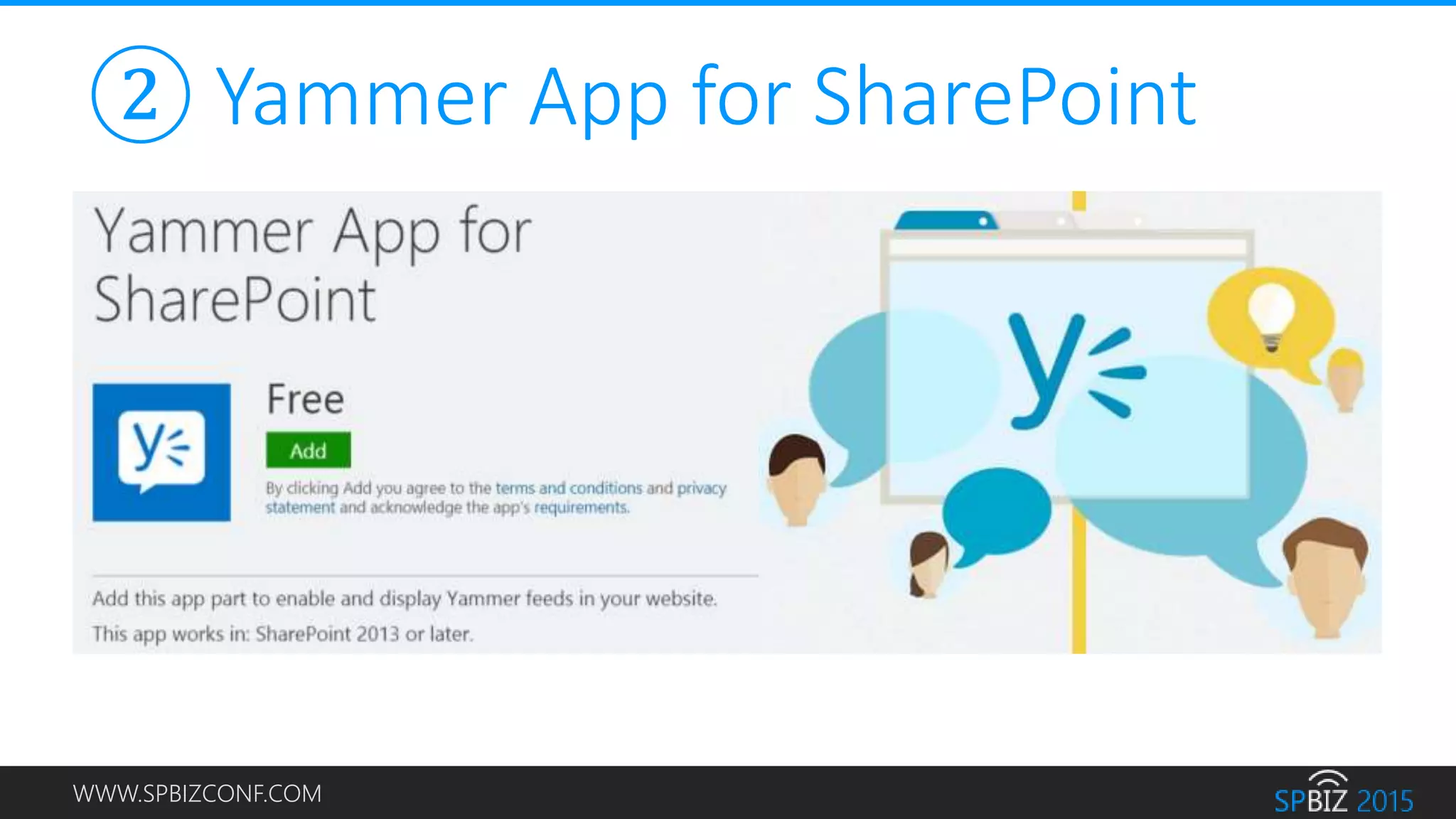 WWW.SPBIZCONF.COM
② Yammer App for SharePoint
 