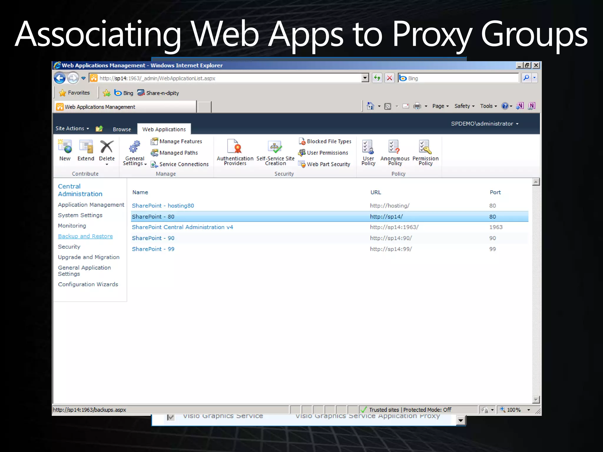 Associating Web Apps to Proxy Groups