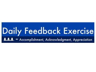 Daily Feedback Exercise
A.A.A. = Accomplishment, Acknowledgment, Appreciation
 