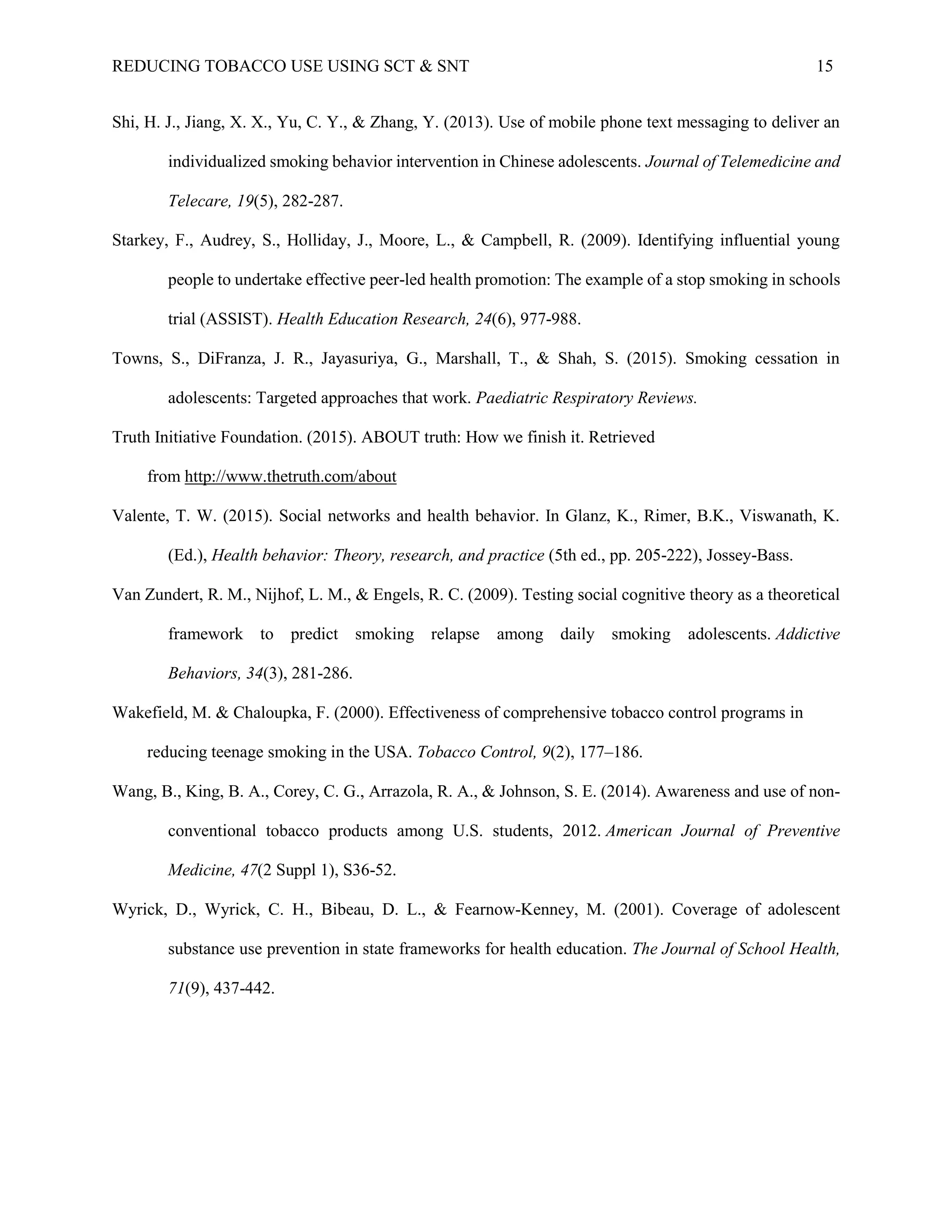 Reducing Tobacco Use Among Adolescents Using Social Cognitive Theory and Social  Network Theory | PDF