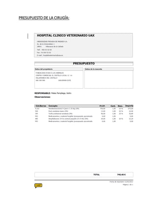 PRESUPUESTO DE LA CIRUGÍA:
 