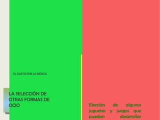 11) FAVORECER RECURSOS
CULTURALES
REALIZAR VISITAS CULTURALES
ASISTENCIA A ACTOS CULTURALES
ACCESO A LAS NUEVAS TECNOLOGÍAS
OTROS IDIOMAS
FOMENTAR EL HÁBITO LECTOR
LA PRÁCTICA DEPORTIVA
EL GUSTO POR LA MÚSICA
La selección de los
programas de televisión
que ven
Los juegos de ordenador
Elección de algunos
juguetes y juegos que
puedan desarrollar
La selección de los
programas de televisión
que ven
Los juegos de ordenador
Elección de algunos
juguetes y juegos que
puedan desarrollar
LA SELECCIÓN DE
OTRAS FORMAS DE
OCIO
 