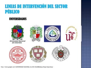 LINEAS DE INTERVENCIÓN DEL SECTOR PÚBLICOUNIVERSIDADEShttp://www.google.com/iUNIVERSIDAD+NACIONAL+UL+DE+COLOMBIa&aq=f&aqi=&aql=&oq=