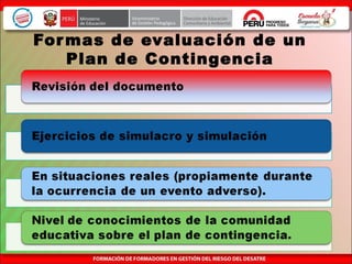 Formas de evaluación de un
Plan de Contingencia
 