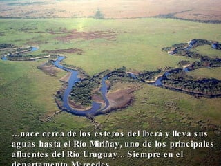 … nace cerca de los esteros del Iberá y lleva sus aguas hasta el Río Miriñay, uno de los principales afluentes del Río Uruguay... Siempre en el departamento Mercedes 
